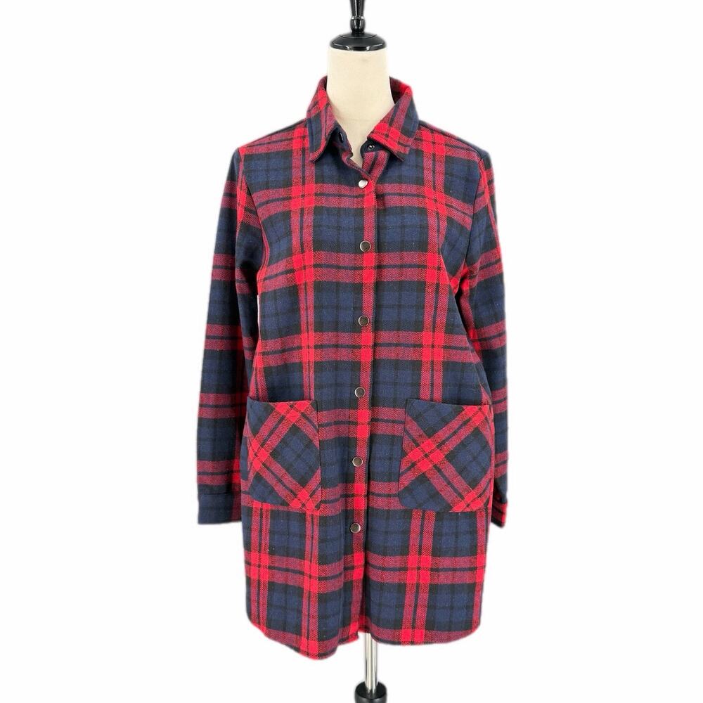 Lane 201 Red Navy Plaid Flannel Oversized Warm Cabincore Thick Shacket Shirt